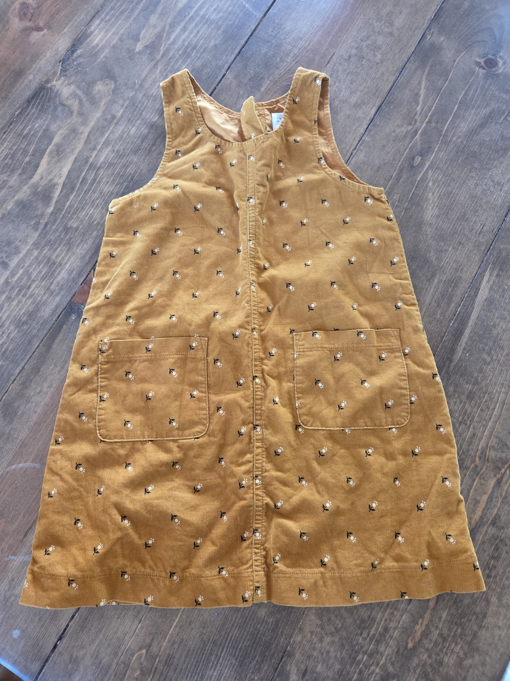 GAP Mustard Corduroy Pinafore Dress with Tiny Floral Print